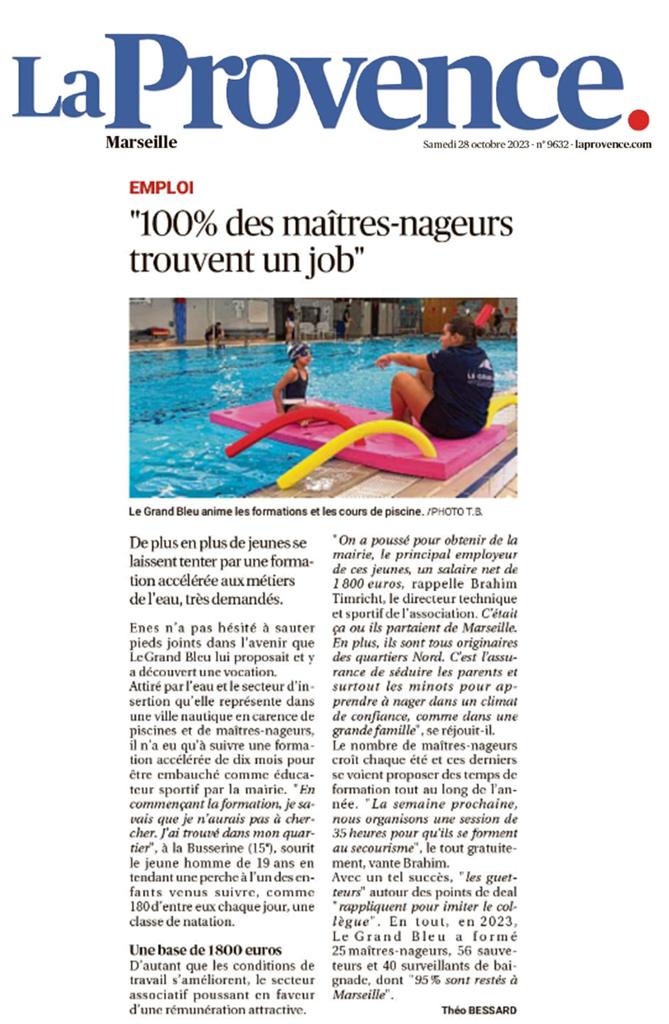 2023 - La Provence - 100 des maitres nageurs trouvent un job