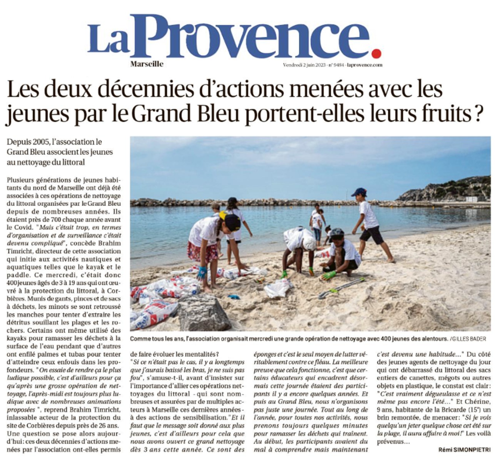 2023 - La Provence - Les deux décennies d’actions menées avec les jeunes par le Grand Bleu portent-elles leurs fruits